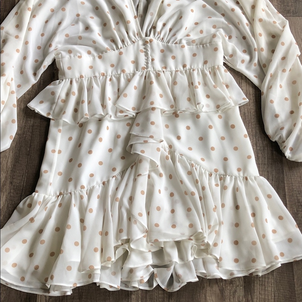 Shona Joy Sophia Plunged Ruffle Mini Polka Dot Dress 8 - Picture 3 of 14